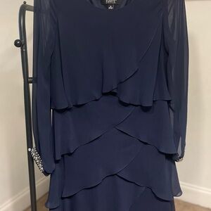 R&M Richards Navy Long Sleeve Layered Dress